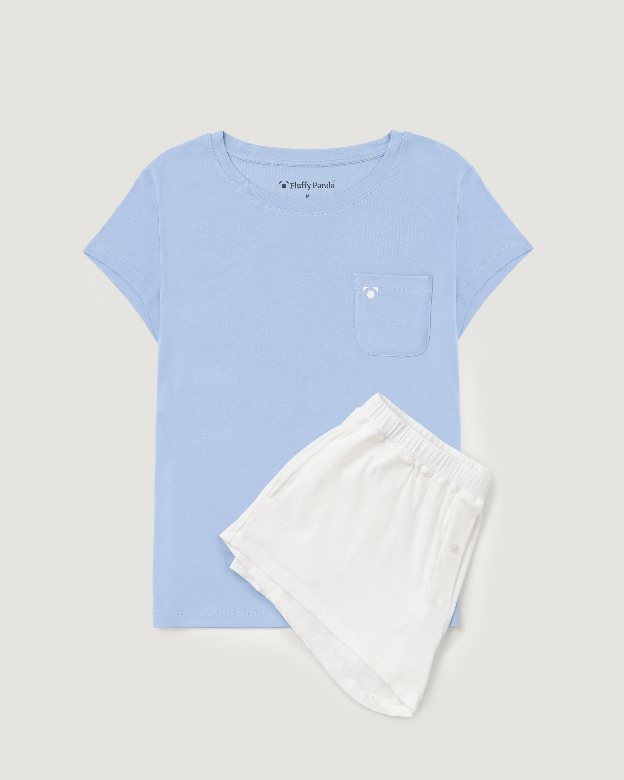 Women's Short Bamboo Pyjama Set | Cornflower | Fluffy Panda