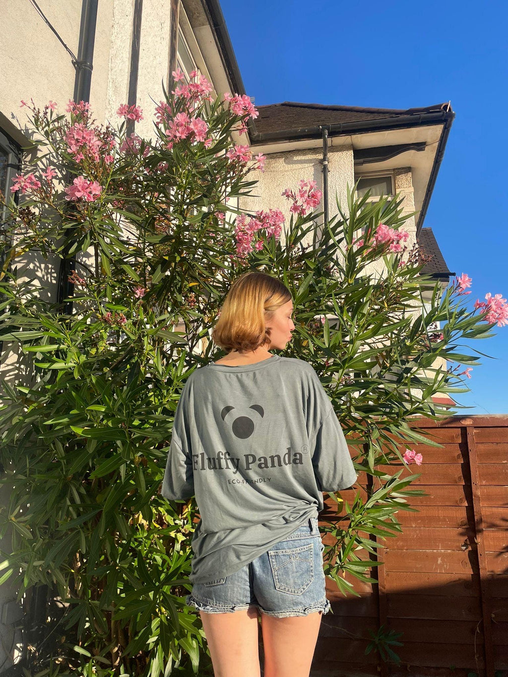 Women's Bamboo T-Shirt | Fluffy Panda Logo Back Print | Storm Sea