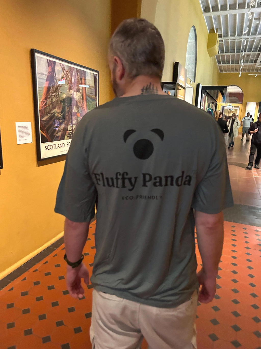 Men's Bamboo T-Shirt | Fluffy Panda Logo Back Print | Storm Sea