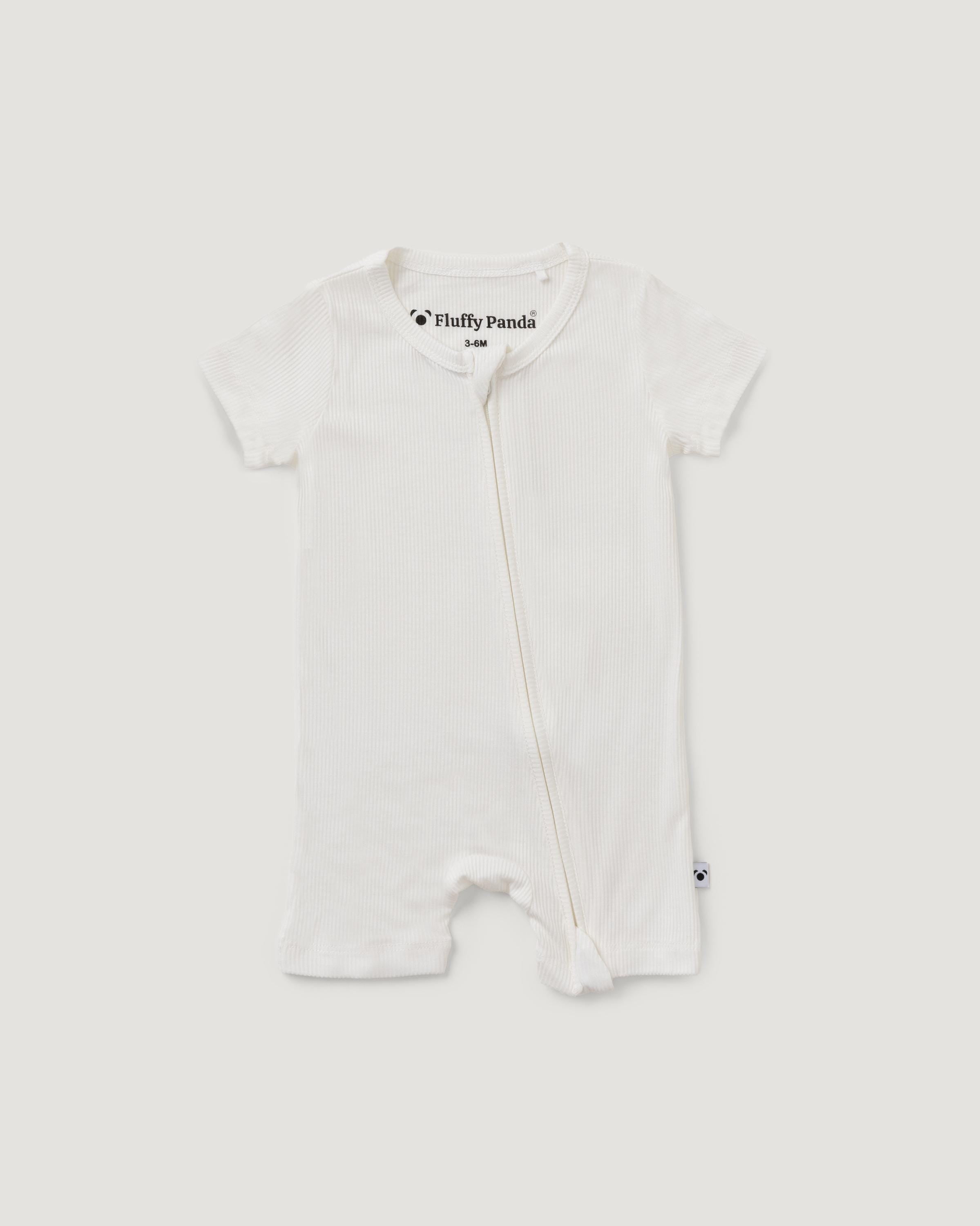 Organic Ribbed Bamboo Baby Short Romper | Milk